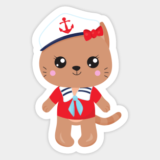 Sailor Cat, Sailor Hat, Boat Captain, Brown Cat Sticker